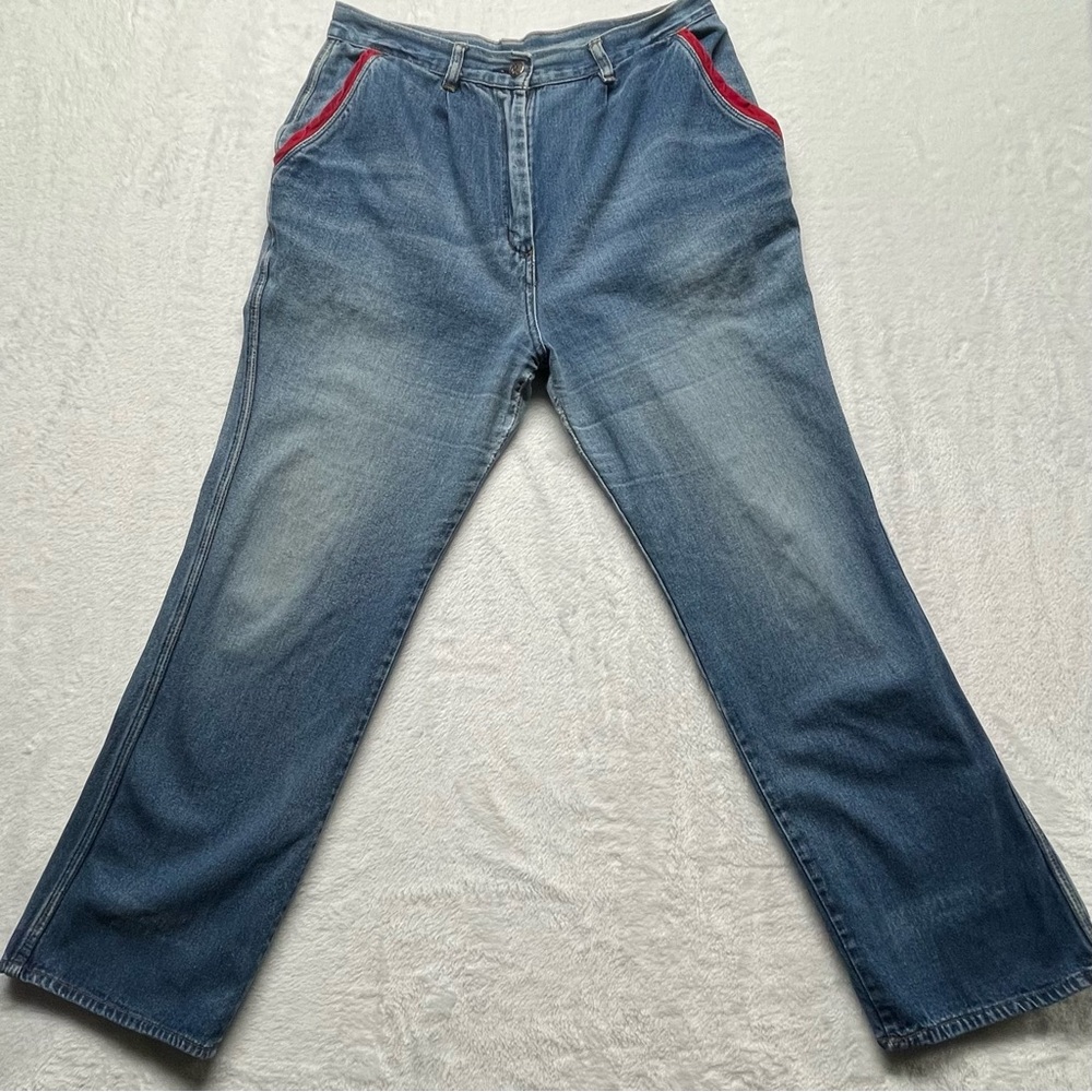 Vintage Sears Denim Jeans Women’s High Waisted Corduroy Pocket Trim Blue Sz 18